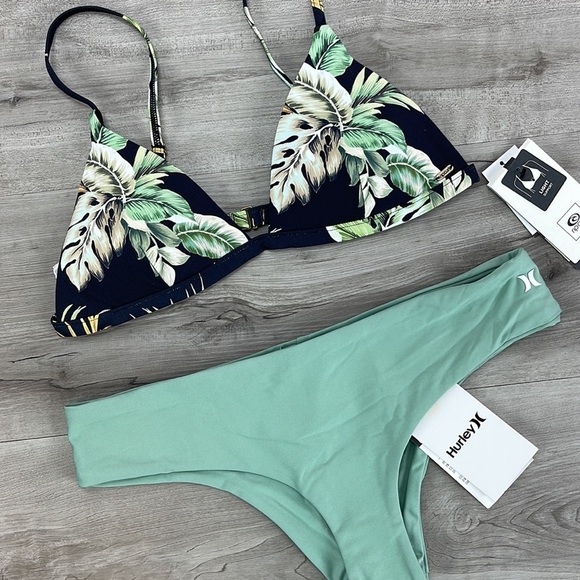 ☀️HURLEY☀️HURLEY☀️PALMETTO FIXED TRI HIPSTER SURF BOTTOM BIKINI SET - Picture 6 of 16